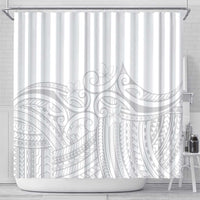 Polynesia White Sunday Shower Curtain Plumeria Polynesian Tribal Grey Color - Polynesian Pride