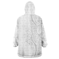 Polynesia White Sunday Wearable Blanket Hoodie Plumeria Polynesian Tribal Grey Color - Polynesian Pride