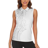 Polynesia White Sunday Women Sleeveless Polo Shirt Plumeria Polynesian Tribal Grey Color - Polynesian Pride