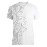 Polynesia White Sunday Women V-Neck T-Shirt Plumeria Polynesian Tribal Grey Color - Polynesian Pride