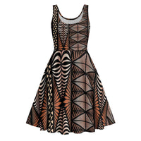 Malo e lelei Tonga Midi Dress Tongan Ngatu Vintage Brown - Polynesian Pride