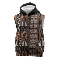 Malo e lelei Tonga Sleeveless Zip Hoodie Tongan Ngatu Vintage Brown LT14 Brown - Polynesian Pride
