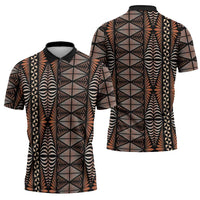 Malo e lelei Tonga Zipper Polo Shirt Tongan Ngatu Vintage Brown - Polynesian Pride