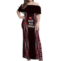 Tonga Rugby Personalised Off Shoulder Maxi Dress 2025 Mate Maa Tonga Ngatu Motif - Polynesian Pride