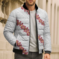White Sunday Tonga Fakame Bomber Puffer Jacket Tongan Ngatu Heilala Lei - Polynesian Pride