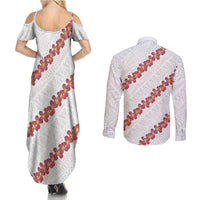 White Sunday Tonga Fakame Couples Matching Summer Maxi Dress and Long Sleeve Button Shirt Tongan Ngatu Heilala Lei - Polynesian Pride