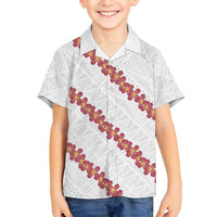 White Sunday Tonga Fakame Family Matching Off Shoulder Short Dress and Hawaiian Shirt Tongan Ngatu Heilala Lei - Polynesian Pride