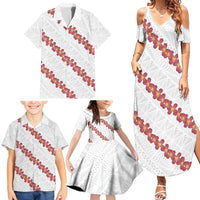 White Sunday Tonga Fakame Family Matching Summer Maxi Dress and Hawaiian Shirt Tongan Ngatu Heilala Lei - Polynesian Pride