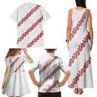 White Sunday Tonga Fakame Family Matching Tank Maxi Dress and Hawaiian Shirt Tongan Ngatu Heilala Lei - Polynesian Pride