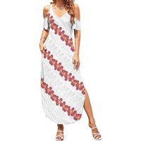 White Sunday Tonga Fakame Summer Maxi Dress Tongan Ngatu Heilala Lei - Polynesian Pride