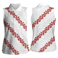 White Sunday Tonga Fakame Women Sleeveless Polo Shirt Tongan Ngatu Heilala Lei - Polynesian Pride