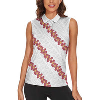 White Sunday Tonga Fakame Women Sleeveless Polo Shirt Tongan Ngatu Heilala Lei - Polynesian Pride