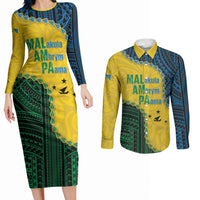 Personalised Malampa Province Vanuatu Couples Matching Long Sleeve Bodycon Dress and Long Sleeve Button Shirt Map With Polynesian Pattern LT14 Multicolor - Polynesian Pride