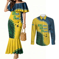 Personalised Malampa Province Vanuatu Couples Matching Mermaid Dress and Long Sleeve Button Shirt Map With Polynesian Pattern LT14 Multicolor - Polynesian Pride