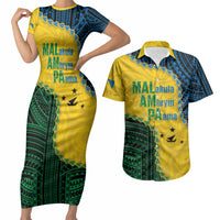 Personalised Malampa Province Vanuatu Couples Matching Short Sleeve Bodycon Dress and Hawaiian Shirt Map With Polynesian Pattern LT14 Multicolor - Polynesian Pride