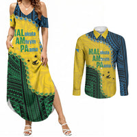 Personalised Malampa Province Vanuatu Couples Matching Summer Maxi Dress and Long Sleeve Button Shirt Map With Polynesian Pattern LT14 Multicolor - Polynesian Pride