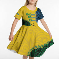 Personalised Malampa Province Vanuatu Kid Short Sleeve Dress Map With Polynesian Pattern LT14 - Polynesian Pride