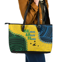 Malampa Province Vanuatu Leather Tote Bag Map With Polynesian Pattern LT14 - Polynesian Pride