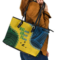 Malampa Province Vanuatu Leather Tote Bag Map With Polynesian Pattern LT14 - Polynesian Pride