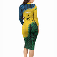Personalised Malampa Province Vanuatu Long Sleeve Bodycon Dress Map With Polynesian Pattern LT14 - Polynesian Pride