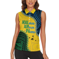 Personalised Malampa Province Vanuatu Women Sleeveless Polo Shirt Map With Polynesian Pattern LT14 - Polynesian Pride