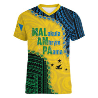 Personalised Malampa Province Vanuatu Women V-Neck T-Shirt Map With Polynesian Pattern LT14 Female Multicolor - Polynesian Pride