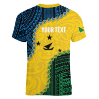 Personalised Malampa Province Vanuatu Women V-Neck T-Shirt Map With Polynesian Pattern LT14 - Polynesian Pride