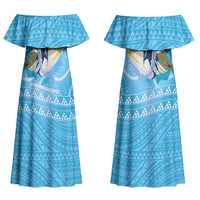 Aloha Hawaii Humuhumu Reef Triggerfish Couples Matching Off Shoulder Maxi Dress and Hawaiian Shirt Hawaiian Leis Kakau Pattern LT14 - Polynesian Pride