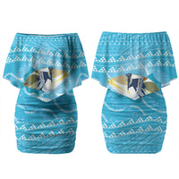 Aloha Hawaii Humuhumu Reef Triggerfish Couples Matching Off Shoulder Short Dress and Long Sleeve Button Shirt Hawaiian Leis Kakau Pattern LT14 - Polynesian Pride