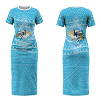 Aloha Hawaii Humuhumu Reef Triggerfish Couples Matching Short Sleeve Bodycon Dress and Hawaiian Shirt Hawaiian Leis Kakau Pattern LT14 - Polynesian Pride