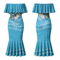 Aloha Hawaii Humuhumu Reef Triggerfish Family Matching Mermaid Dress and Hawaiian Shirt Hawaiian Leis Kakau Pattern LT14 Mom's Dress Blue - Polynesian Pride
