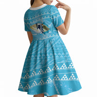 Aloha Hawaii Humuhumu Reef Triggerfish Kid Short Sleeve Dress Hawaiian Leis Kakau Pattern LT14 - Polynesian Pride