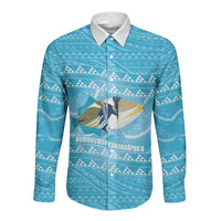 Aloha Hawaii Humuhumu Reef Triggerfish Long Sleeve Button Shirt Hawaiian Leis Kakau Pattern LT14 Unisex Blue - Polynesian Pride
