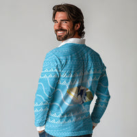 Aloha Hawaii Humuhumu Reef Triggerfish Long Sleeve Polo Shirt Hawaiian Leis Kakau Pattern LT14 - Polynesian Pride