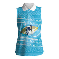Aloha Hawaii Humuhumu Reef Triggerfish Women Sleeveless Polo Shirt Hawaiian Leis Kakau Pattern LT14 Female Blue - Polynesian Pride
