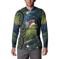 New Zealand Christmas Button Sweatshirt Cute Kakapo Meri Kirihimete Maori Koru
