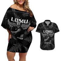 New Zealand Silver Fern Rugby Couples Matching Off Shoulder Short Dress and Hawaiian Shirt Aotearoa Godfather Proud Gone But Never Forgotten LT14 Black - Polynesian Pride