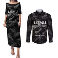 New Zealand Silver Fern Rugby Couples Matching Puletasi Dress and Long Sleeve Button Shirt Aotearoa Godfather Proud Gone But Never Forgotten LT14 Black - Polynesian Pride