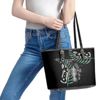 Personalised New Zealand Silver Fern Rugby Leather Tote Bag Paua Shell With Champions Trophy History NZ Forever LT14 - Polynesian Pride