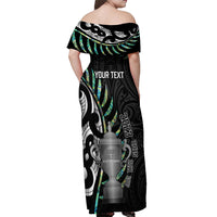 Personalised New Zealand Silver Fern Rugby Off Shoulder Maxi Dress Paua Shell With Champions Trophy History NZ Forever LT14 - Polynesian Pride
