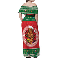 Personalized Hawaii Christmas Family Matching Off Shoulder Maxi Dress and Hawaiian Shirt Tiki Santa Mele Kalikimaka
