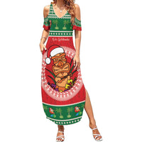 Personalized Hawaii Christmas Family Matching Summer Maxi Dress and Hawaiian Shirt Tiki Santa Mele Kalikimaka LT14 Mom's Dress Red - Polynesian Pride
