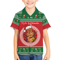 Personalized Hawaii Christmas Family Matching Summer Maxi Dress and Hawaiian Shirt Tiki Santa Mele Kalikimaka LT14 Son's Shirt Red - Polynesian Pride