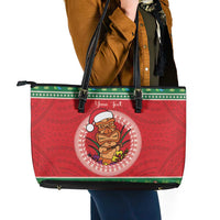 Personalized Hawaii Christmas Leather Tote Bag Tiki Santa Mele Kalikimaka