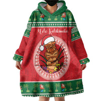 Personalized Hawaii Christmas Wearable Blanket Hoodie Tiki Santa Mele Kalikimaka