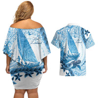 New Zealand Saling Couples Matching Off Shoulder Short Dress and Hawaiian Shirt Aotearoa Yacht Racing - Born To Sail