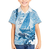 New Zealand Sailing Family Matching Summer Maxi Dress and Hawaiian Shirt Aotearoa Yacht Racing - Born To Sail LT14 Son's Shirt Blue - Polynesian Pride