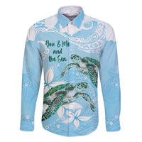Personalised Polynesia Valentine's Day Family Matching Mermaid Dress and Hawaiian Shirt SeaTurtle Couple Polynesian - Fairy Sparkles Color LT14 Dad's Shirt - Long Sleeve Blue - Polynesian Pride