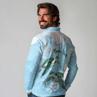 Personalised Polynesia Valentine's Day Long Sleeve Polo Shirt SeaTurtle Couple Polynesian - Fairy Sparkles Color