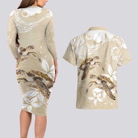 Happy Valentine's Day Polynesia Couples Matching Long Sleeve Bodycon Dress and Hawaiian Shirt SeaTurtle Couple Polynesian - Pollinate Color